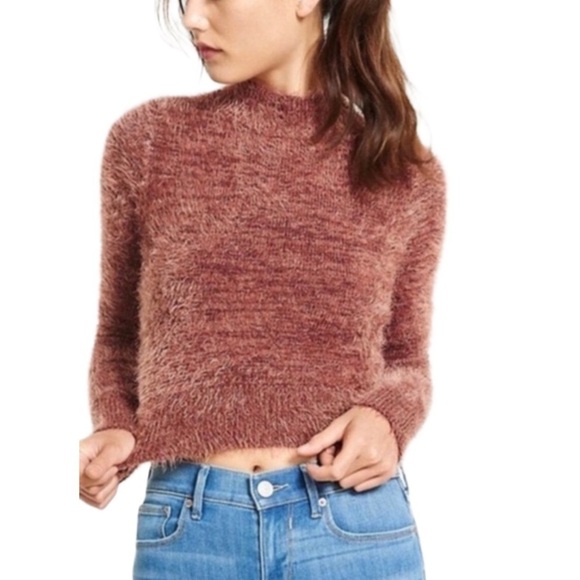 Express Sweaters - Cropped Mock Orange Neck Wool Sweater Size Medium